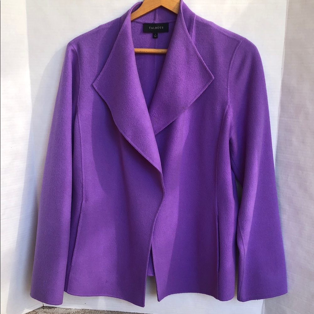 Talbots Purple Wool Open Front Blazer Jacket Size L